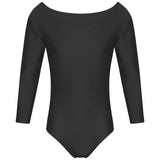 School Uniform Leotard Long Sleeve Sports Gymnastics Ballet Dance -Black For Kids Girls