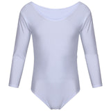 School Uniform Leotard Long Sleeve Sports Gymnastics Ballet Dance -White For Kids Girls