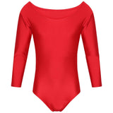 School Kids Girls  Uniform Leotard Long Sleeve Sports Gymnastics Ballet Dance -Red