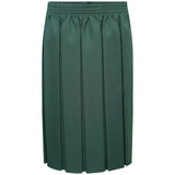 Full Box School Uniform Pleated Elasticated Waist Knee Length Skirt for Girls -Green