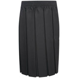 Full Box School Uniform Pleated Elasticated Waist Knee Length Skirt for Girls -Black