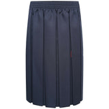 Full Box Pleated Elasticated Waist Knee Length School Uniform  Skirt for Girls -Navy